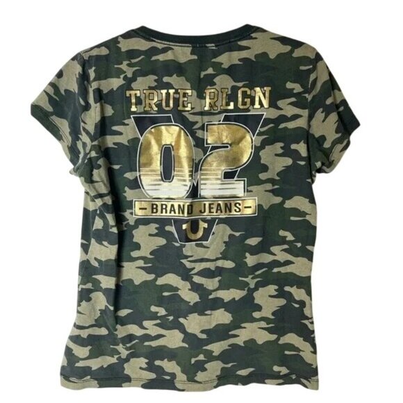 True Religion Victorious Green Camo V-Neck T-Shirt - Picture 5 of 7